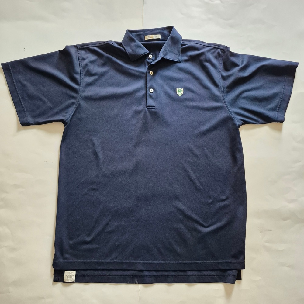 Peter Millar Mens Navy Blue Performance Polo Shirt Tree Crest Logo Size Large